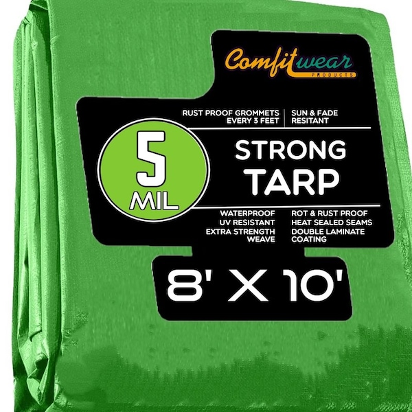 Comfitwear 5 MIL Standard Strong Multi-Purpose Tarp Cover Rust Proof Waterproof Reinforced Edges, Green - MTG-810
