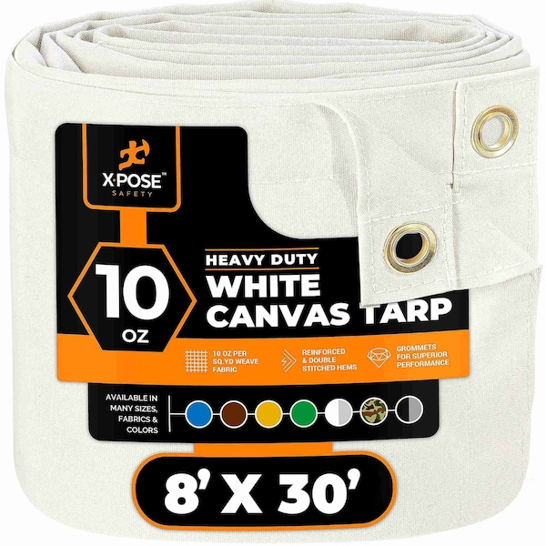 Xpose Safety Tarp, 8 ft x 30 ft, 10 oz, White, Canvas - CTW10-830-X