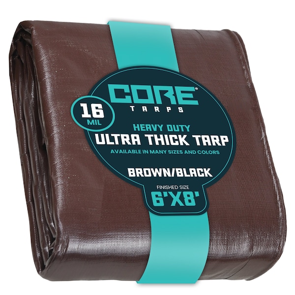 Core Tarps Heavy Duty Tarp, 8 ft L x 0.5 mm H x 6 ft W, 16 Mil, Brown/Black, Polyethylene - CT-302-6X8