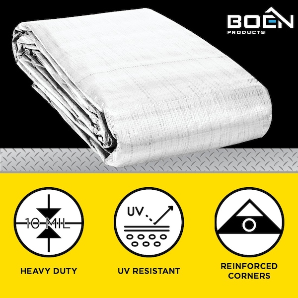 Boen Heavy Duty Tarp, 10 Mil, 30 ft x 40 ft Wht - WT-3040