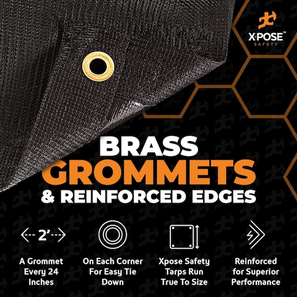 Xpose Safety Heavy Duty Mesh Tarp - 8ft x 30ft Black Protective Cover with Air Flow - Waterproof - BMT-830-X