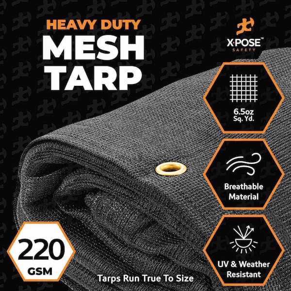 Xpose Safety Heavy Duty Mesh Tarp - 8ft x 30ft Black Protective Cover with Air Flow - Waterproof - BMT-830-X