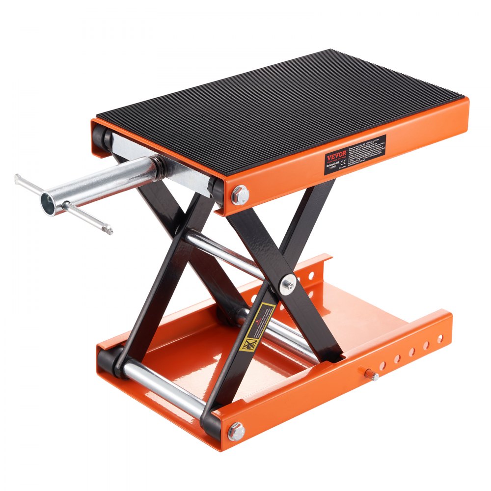 VEVOR Motorcycle Lift, 1100 LBS Motorcycle Scissor Lift Jack with Wide Deck & Safety Pin, 3.7"-13.8" Center Hoist Crank Stand, Steel Scissor Jack for Street Bikes, Cruiser Bikes, Touring Motorcycles - MTCSJJCSB1100QMRIV0
