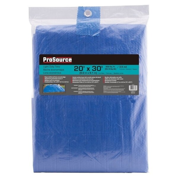 Prosource Tarpaulin, 30 ft L, 20 ft W, 3.5 mil Thick, Polyethylene, Blue - T2030BB70