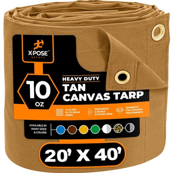 Xpose Safety Tarp, 20 ft x 40 ft, 10 oz, Tan, Canvas - CTT10-2040-X