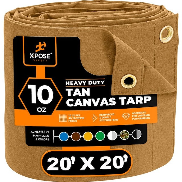 Xpose Safety Tarp, 20 ft x 20 ft, 10 oz, Tan, Canvas - CTT10-2020-X