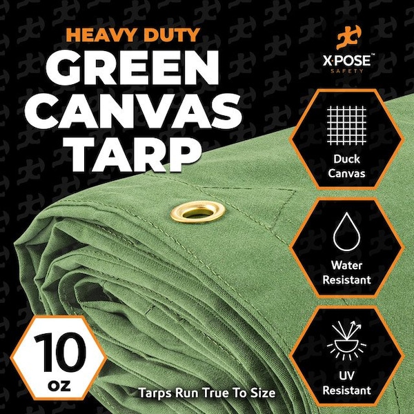Xpose Safety Tarp, 6 ft x 10 ft, 10 oz, Green, Canvas - CTG10-610-X