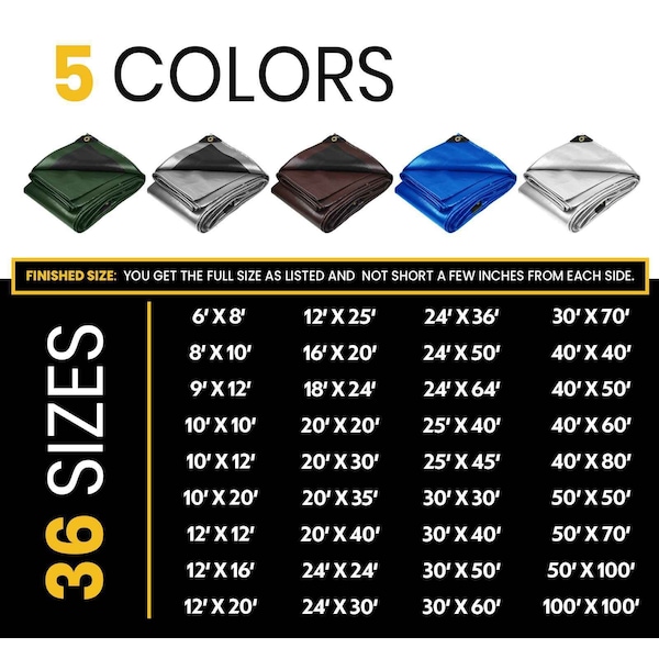 Protarp Heavy Duty Tarp, 20 ft x 30 ft, 16 Mil, Black, Polyethylene - PT-106-20X30