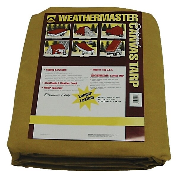 Dize Weathermaster Tarpaulin, 18 ft L, 12 ft W, Canvas, Tan - CB1218D