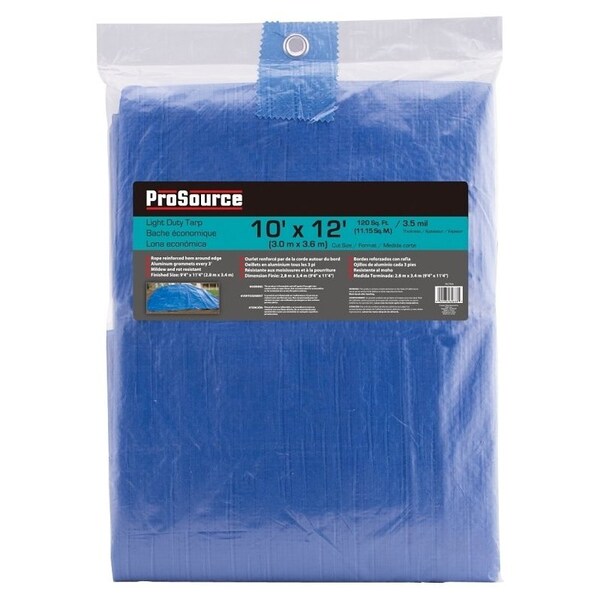 Prosource Tarpaulin, 12 ft L, 10 ft W, 3.5 mil Thick, Polyethylene, Blue - T1012BB70