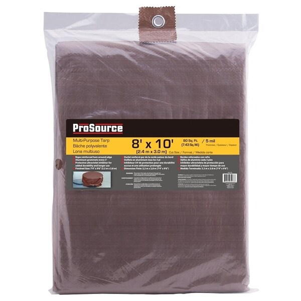 Prosource Tarpaulin, 10 ft L, 8 ft W, 5 mil Thick, Polyethylene, Brown - T0810BB90