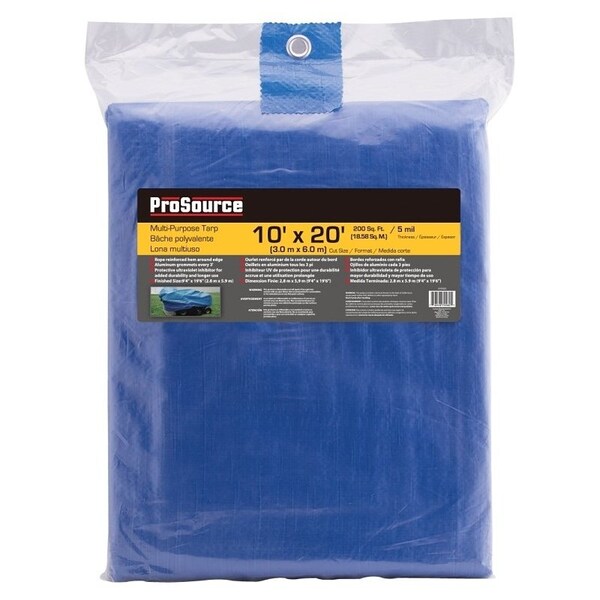 Prosource Tarpaulin, 20 ft L, 10 ft W, 5 mil Thick, Polyethylene, Blue - T1020BB90