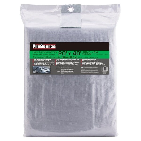 Prosource Tarpaulin, 40 ft L, 20 ft W, 8 mil Thick, Polyethylene, Green/Silver - T2040GS140
