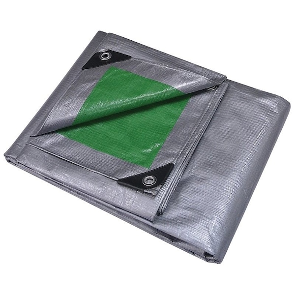 Prosource Tarpaulin, 40 ft L, 20 ft W, 8 mil Thick, Polyethylene, Green/Silver - T2040GS140