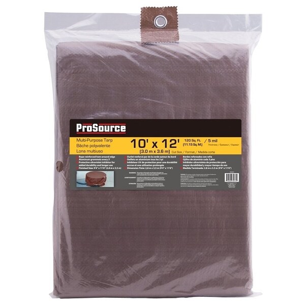 Prosource Tarpaulin, 12 ft L, 10 ft W, 5 mil Thick, Polyethylene, Brown - T1012BR90