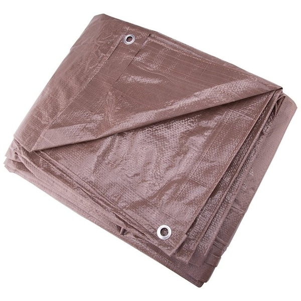 Prosource Tarpaulin, 16 ft L, 12 ft W, 5 mil Thick, Polyethylene, Brown - T1216BB90