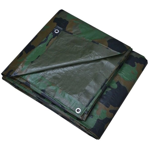 Prosource Tarpaulin, 16 ft L, 12 ft W, 6 mil Thick, Polyethylene, Camouflage - C1212110