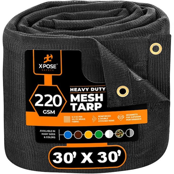 Xpose Safety Heavy Duty Mesh Tarp, 30 ft x 30 ft, 220 GSM, Black, Mesh - BMT-3030-X