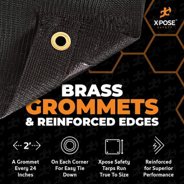 Xpose Safety Heavy Duty Mesh Tarp, 30 ft x 30 ft, 220 GSM, Black, Mesh - BMT-3030-X