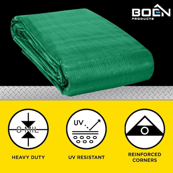 Boen Heavy Duty Tarp, 10 ft x 20 ft, 8Mil, Green, Polyethylene (PE) - GT-1020