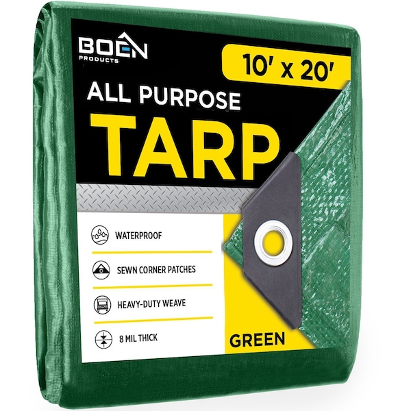Boen Heavy Duty Tarp, 10 ft x 20 ft, 8Mil, Green, Polyethylene (PE) - GT-1020