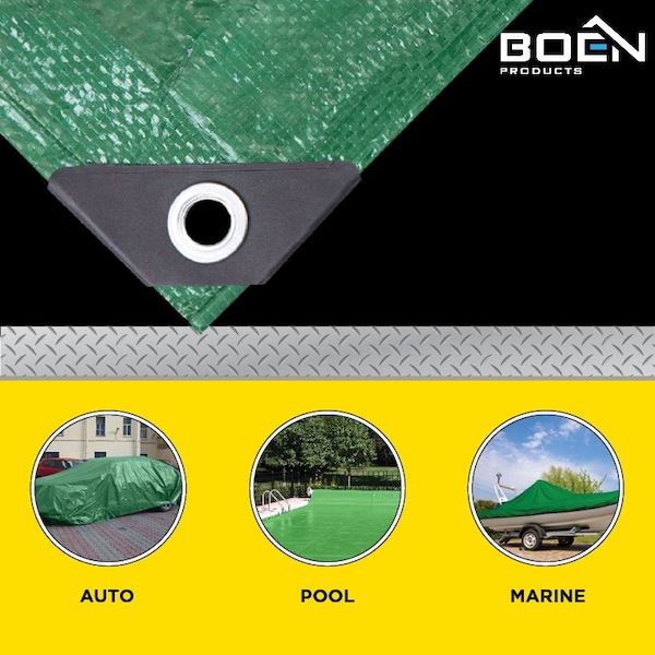 Boen Heavy Duty Tarp, 10 ft x 20 ft, 8Mil, Green, Polyethylene (PE) - GT-1020