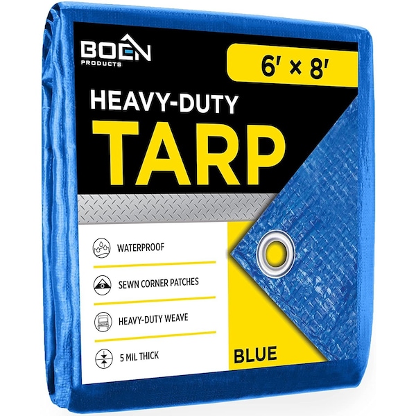 Boen Tarp, 5 Mil, 6 ft x 8 ft, Blue - BT-68