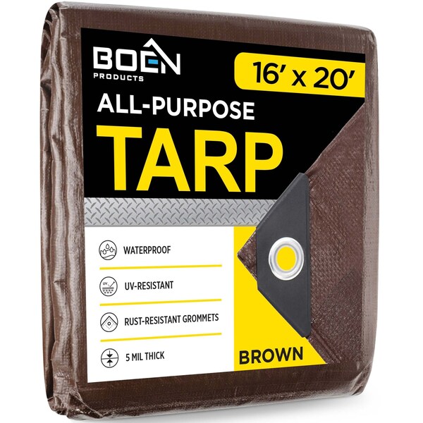 Boen Tarp, 5 Mil, 16 ft x 20 ft, Brown - BR5T-1620