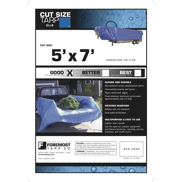 Patioplus 5 x 7 ft. Light Duty Polyethylene Dry Top Tarp; Blue - PA3311003