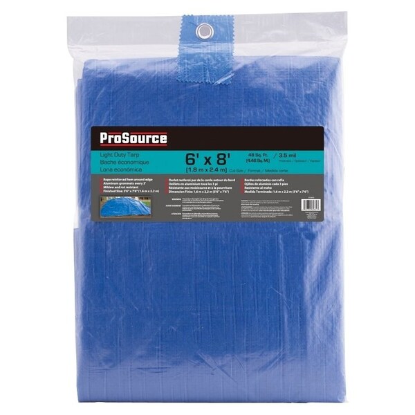 Prosource Tarpaulin, 8 ft L, 6 ft W, 3.5 mil Thick, Plastic, Blue - T0608BB70