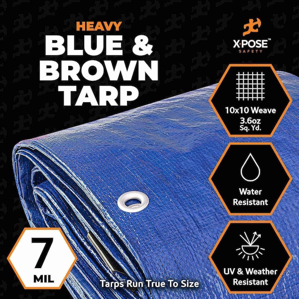 Xpose Safety Tarp, 10 ft x 12 ft, 7 Mil, Blue/Brown, Polyethylene - BTH-1012-X