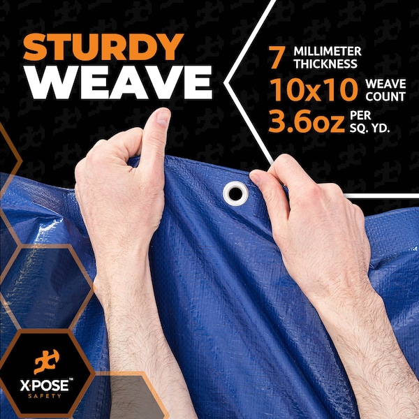 Xpose Safety Tarp, 10 ft x 12 ft, 7 Mil, Blue/Brown, Polyethylene - BTH-1012-X