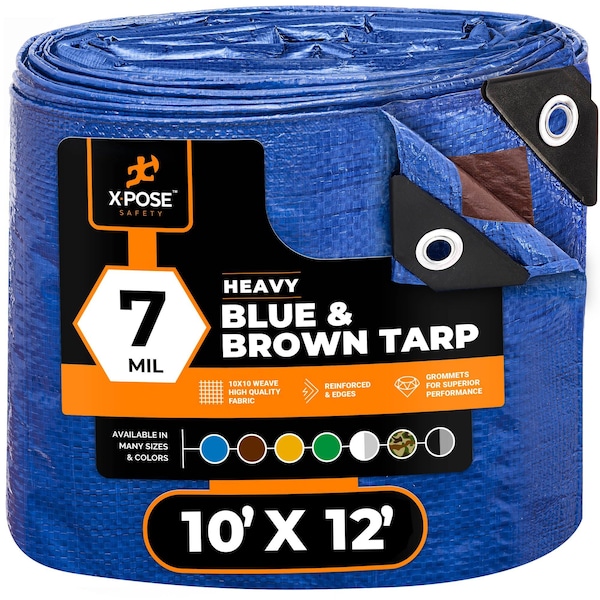 Xpose Safety Tarp, 10 ft x 12 ft, 7 Mil, Blue/Brown, Polyethylene - BTH-1012-X