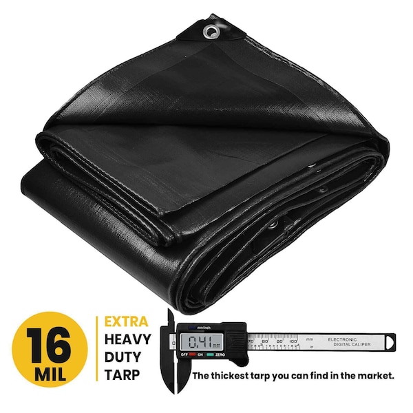 Protarp Heavy Duty Tarp, 25 ft x 40 ft, 16 Mil, Black, Polyethylene - PT-106-25X40