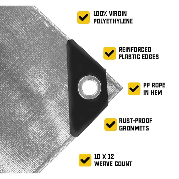 Core Tarps Heavy Duty Tarp, 45 ft x 0.5 mm H x 25 ft W, 20 Mil, Silver/Black, Polyethylene - CT-701-25X45