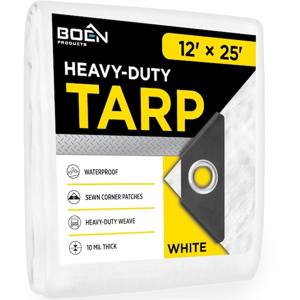 Boen Heavy Duty Tarp, 10 Mil, 12 ft x 25 ft Wht - WT-1225