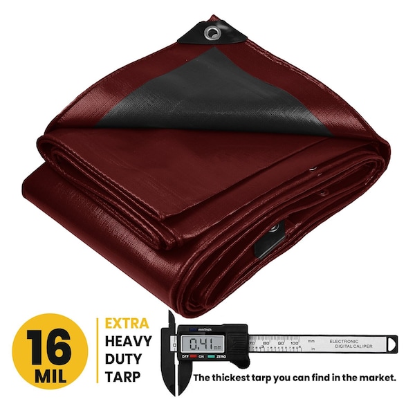 Protarp Heavy Duty Tarp, 24 ft x 30 ft, 16 Mil, Maroon, Polyethylene - PT-107-24X30