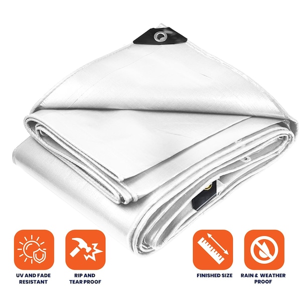 Tarpco Safety Heavy Duty Tarp, 8 ft L x 0.5 mm H x 6 ft W, 14 Mil, White, Polyethylene - TS-104-6X8