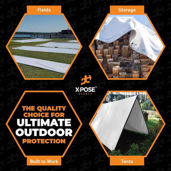 Xpose Safety Heavy Duty Tarp, 40 ft x 60 ft, 12 Mil, White, Polyethylene - WHD-4060-A-X