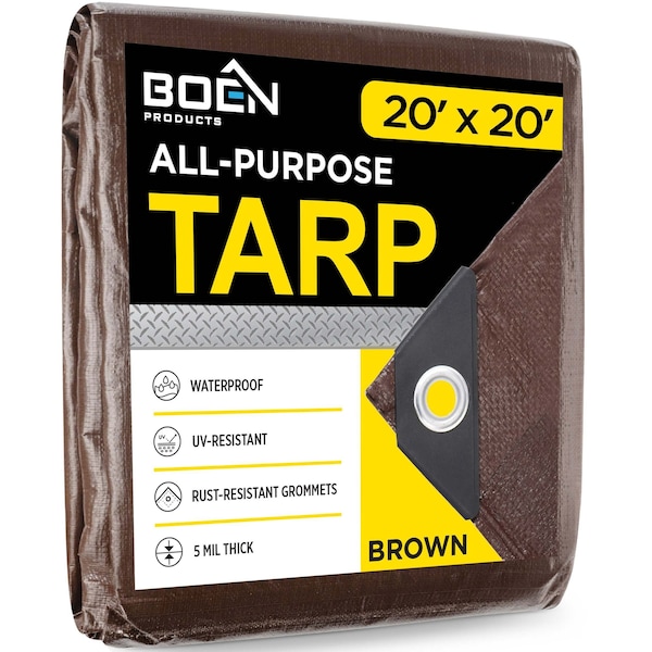 Boen Tarp, 5 Mil, 20 ft x 20 ft, Brown - BR5T-2020