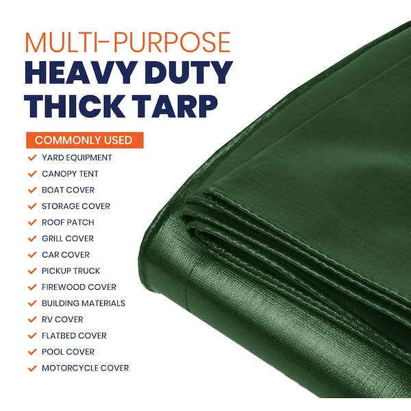 Tarpco Safety Heavy Duty Tarp, 45 ft x 0.5 mm H x 25 ft W, 14 Mil, Green/Black, Polyethylene - TS-103-25X45