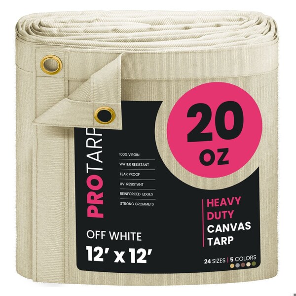 Protarp 12 ft. x 12 ft., 20 Oz, Off White, Polyester - PT-404-12X12