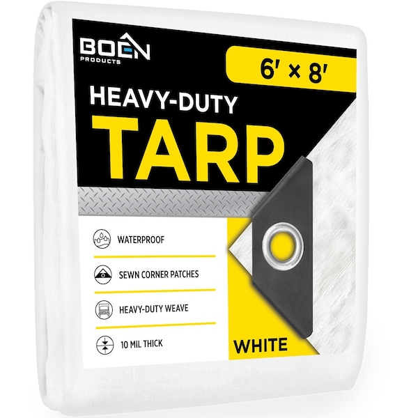 Boen Heavy Duty Tarp, 10 Mil, 6 ft x 8 ft Wht - WT-68