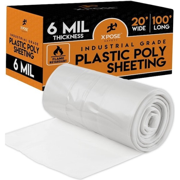 Xpose Safety Tarp, 20 ft x 100 ft, 6 Mil, White, Polyethylene, Fire Retardant - C-620FR-X