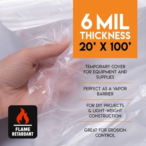 Xpose Safety Tarp, 20 ft x 100 ft, 6 Mil, White, Polyethylene, Fire Retardant - C-620FR-X