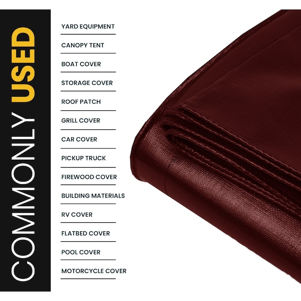 Protarp Heavy Duty Tarp, 6 ft x 8 ft, 16 Mil, Maroon, Polyethylene - PT-107-6X8