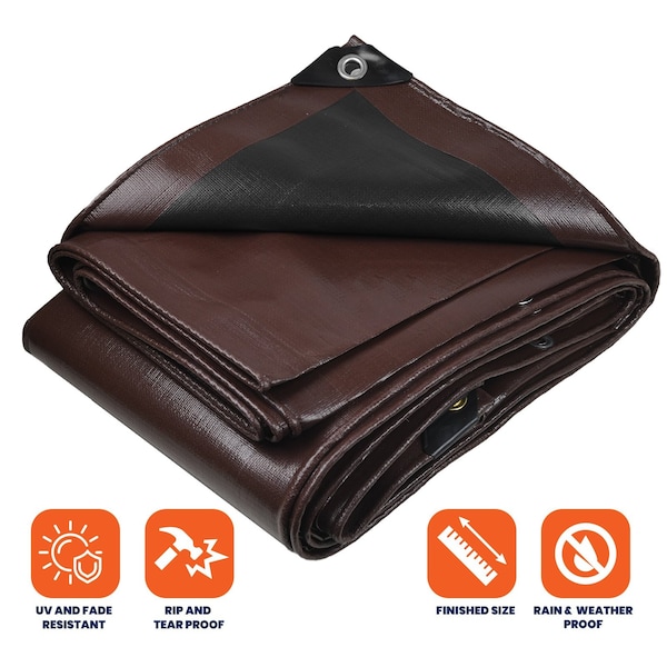 Tarpco Safety Heavy Duty Tarp, 12 ft L x 0.5 mm H x 10 ft W, 10 Mil, Brown/Black, Polyethylene - TS-152-10X12