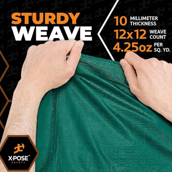 Xpose Safety Heavy Duty Poly Tarp 50ft x 50ft 10 Mil Waterproof, UV Blocking, Reversible Green/Black Tarp - MTGB-5050-X