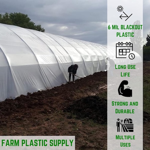 Farm Plastic Supply Panda Film Light Deprivation Greenhouse Cover - 6 mil - 16ft x 25ft - 100% Blackout Tarp - Z-6MILTBO60020