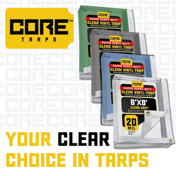Core Tarps Tarp, 12 ft x 20 ft, 30 Mil, Clear, Polyethylene, UV Resistant - CT-201-12X20